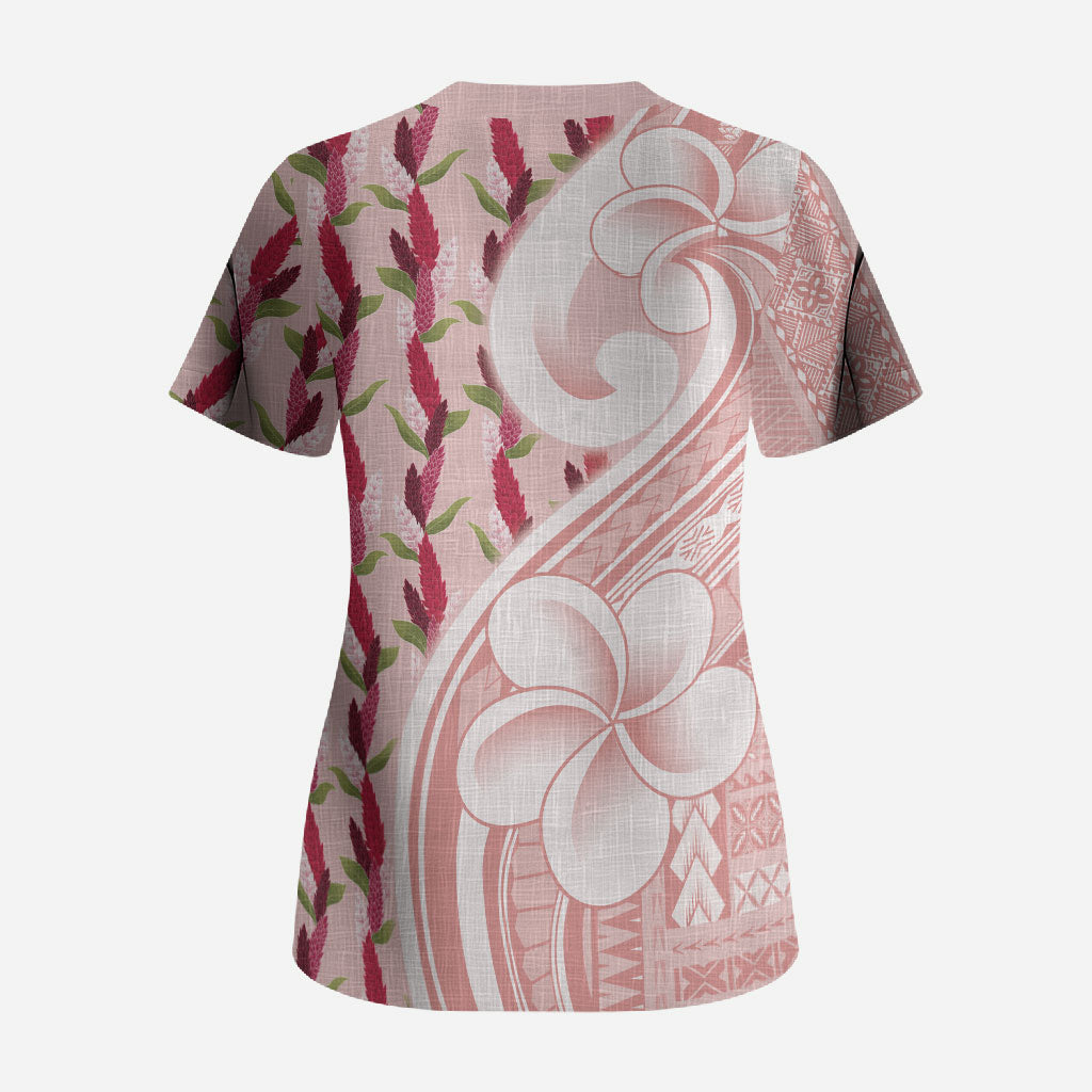 Samoa Teuila Scrub Top Pink Samoan Siapo Motifs