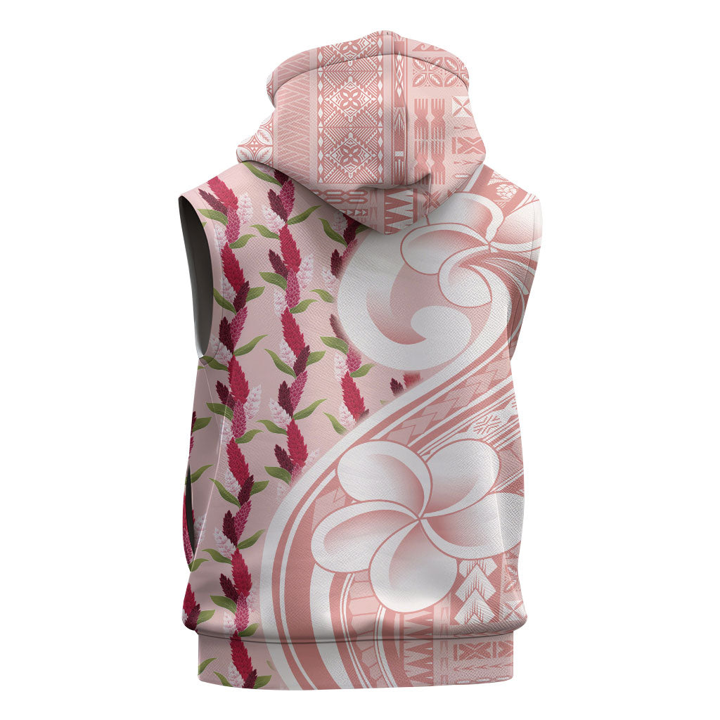 Samoa Teuila Sleeveless Hoodie Pink Samoan Siapo Motifs