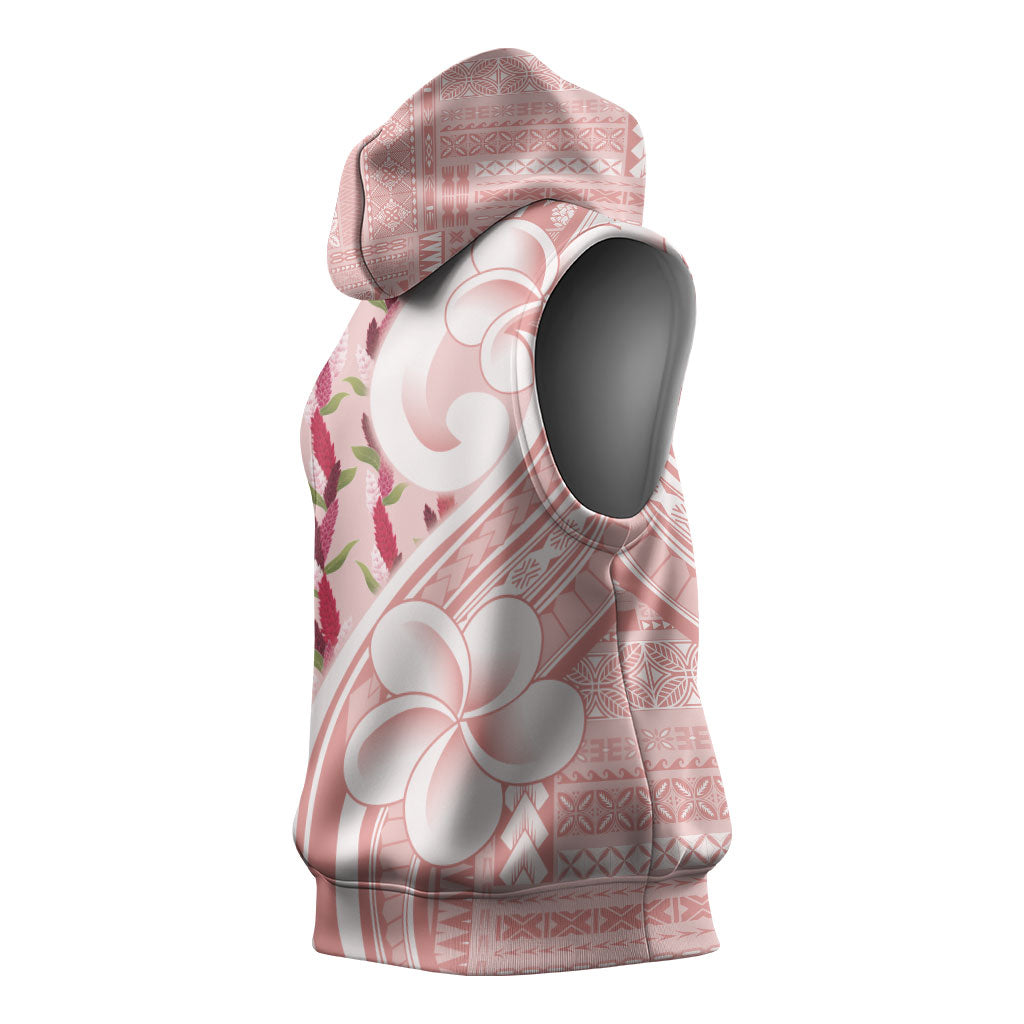 Samoa Teuila Sleeveless Hoodie Pink Samoan Siapo Motifs