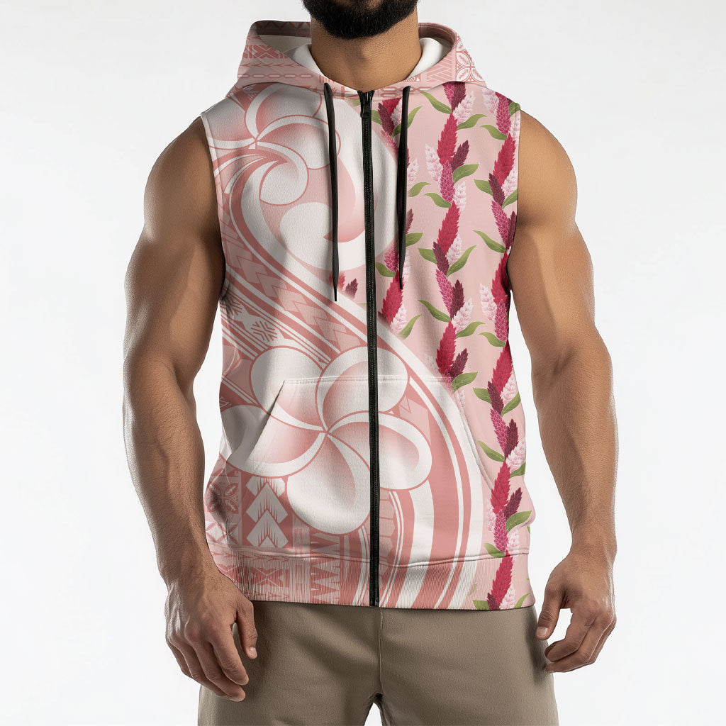 Samoa Teuila Sleeveless Zip Hoodie Pink Samoan Siapo Motifs
