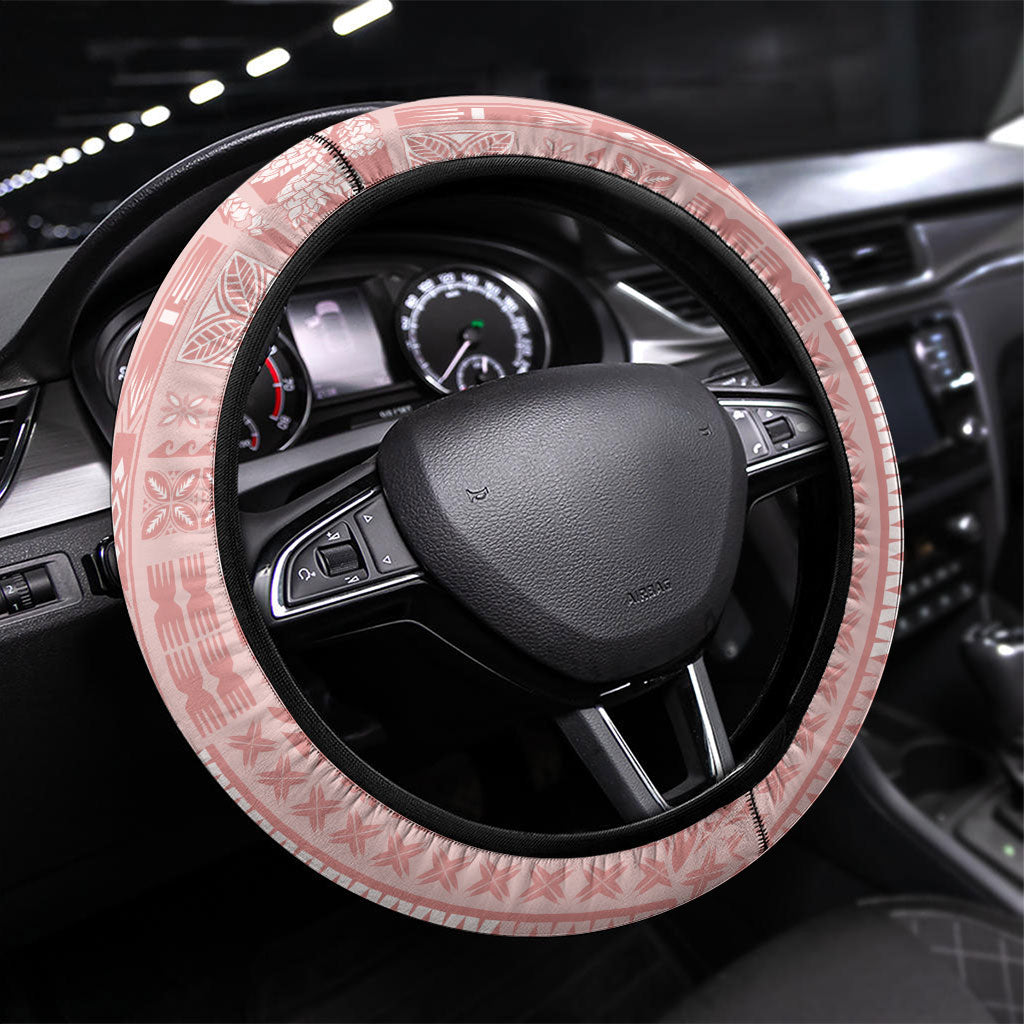 Samoa Teuila Steering Wheel Cover Pink Samoan Siapo Motifs LT05 Universal Fit Pink - Polynesian Pride