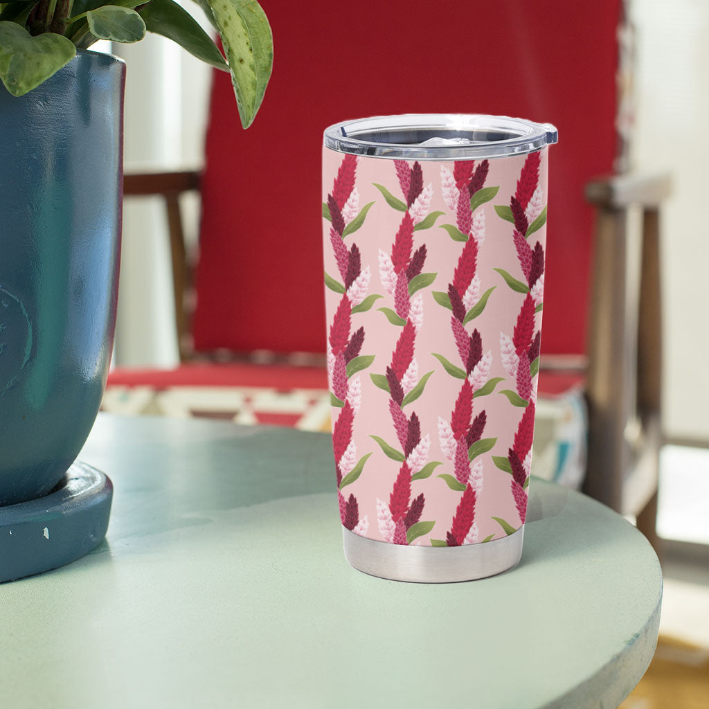 Samoa Teuila Tumbler Cup Pink Samoan Siapo Motifs