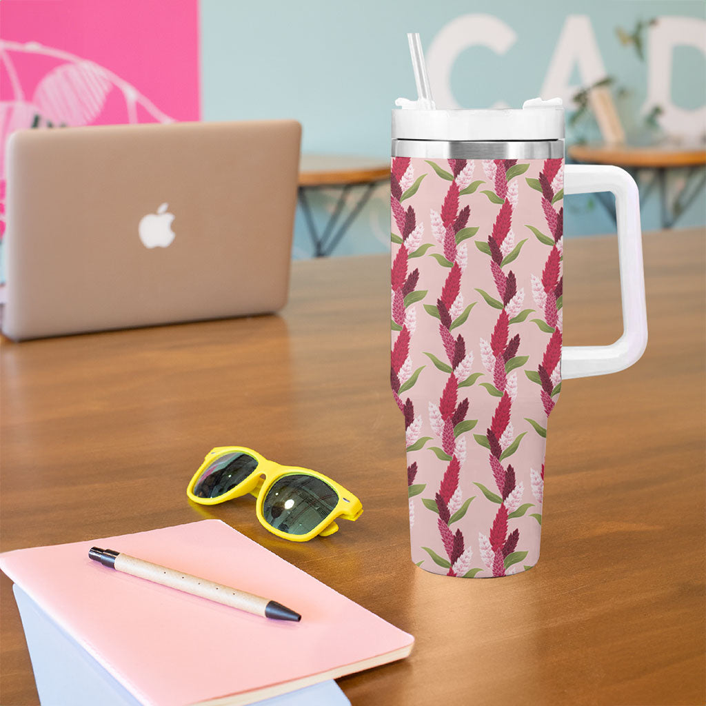 Samoa Teuila Tumbler With Handle Pink Samoan Siapo Motifs