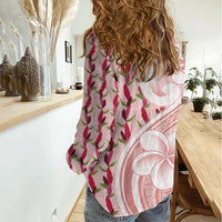 Samoa Teuila Women Casual Shirt Pink Samoan Siapo Motifs