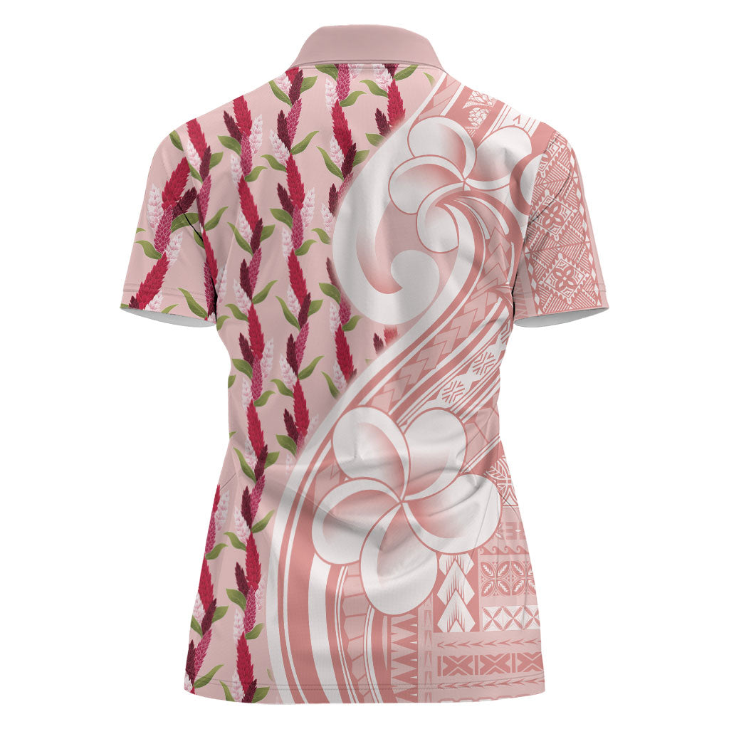 Samoa Teuila Women Polo Shirt Pink Samoan Siapo Motifs
