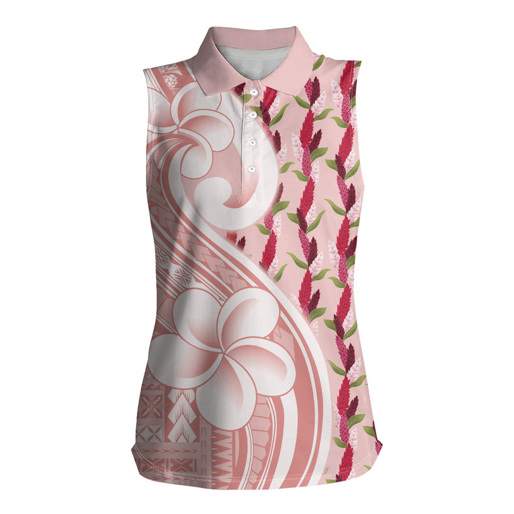 Samoa Teuila Women Sleeveless Polo Shirt Pink Samoan Siapo Motifs