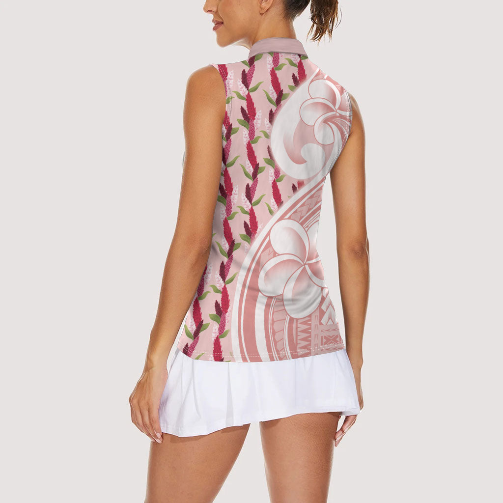 Samoa Teuila Women Sleeveless Polo Shirt Pink Samoan Siapo Motifs