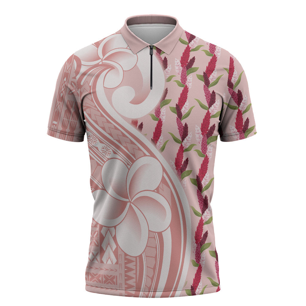 Samoa Teuila Zipper Polo Shirt Pink Samoan Siapo Motifs