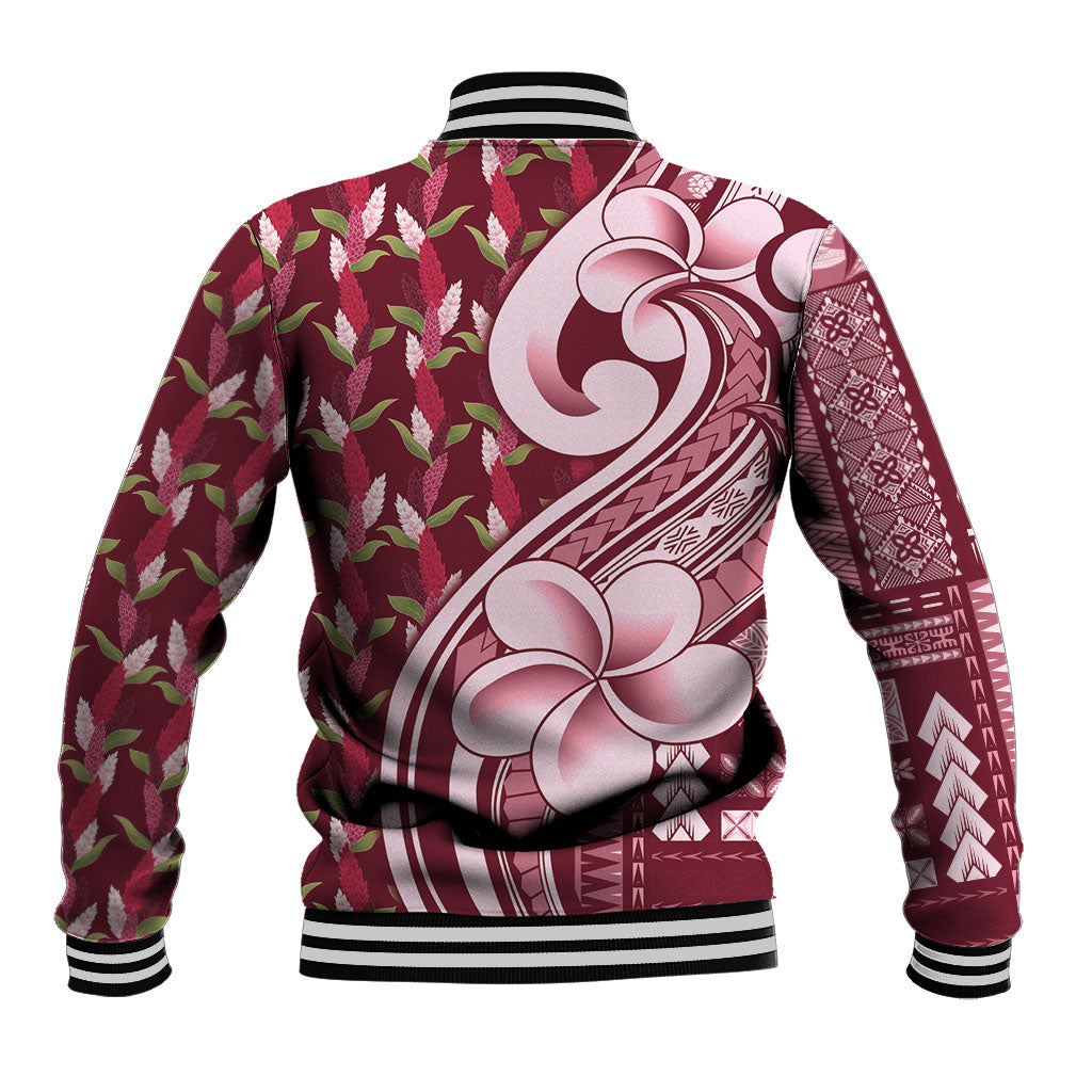 Samoa Teuila Baseball Jacket Maroon Samoan Siapo Motifs