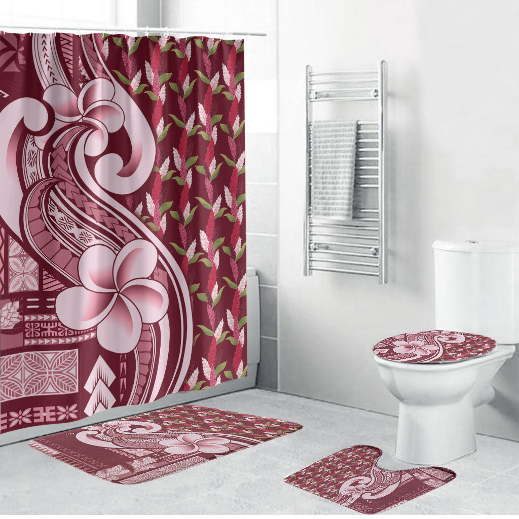 Samoa Teuila Bathroom Set Maroon Samoan Siapo Motifs LT05 Bathroom Set (4 pcs) Maroon - Polynesian Pride