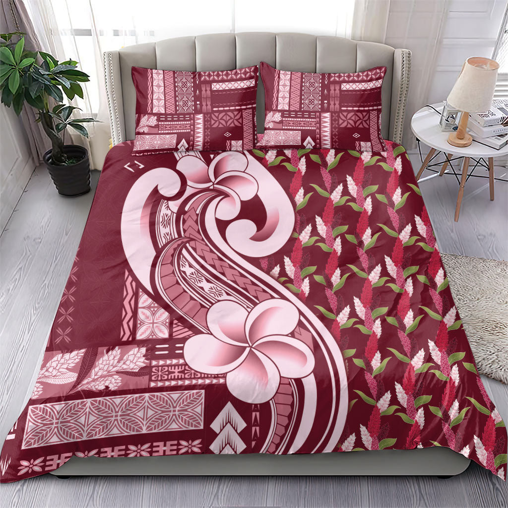 Samoa Teuila Bedding Set Maroon Samoan Siapo Motifs