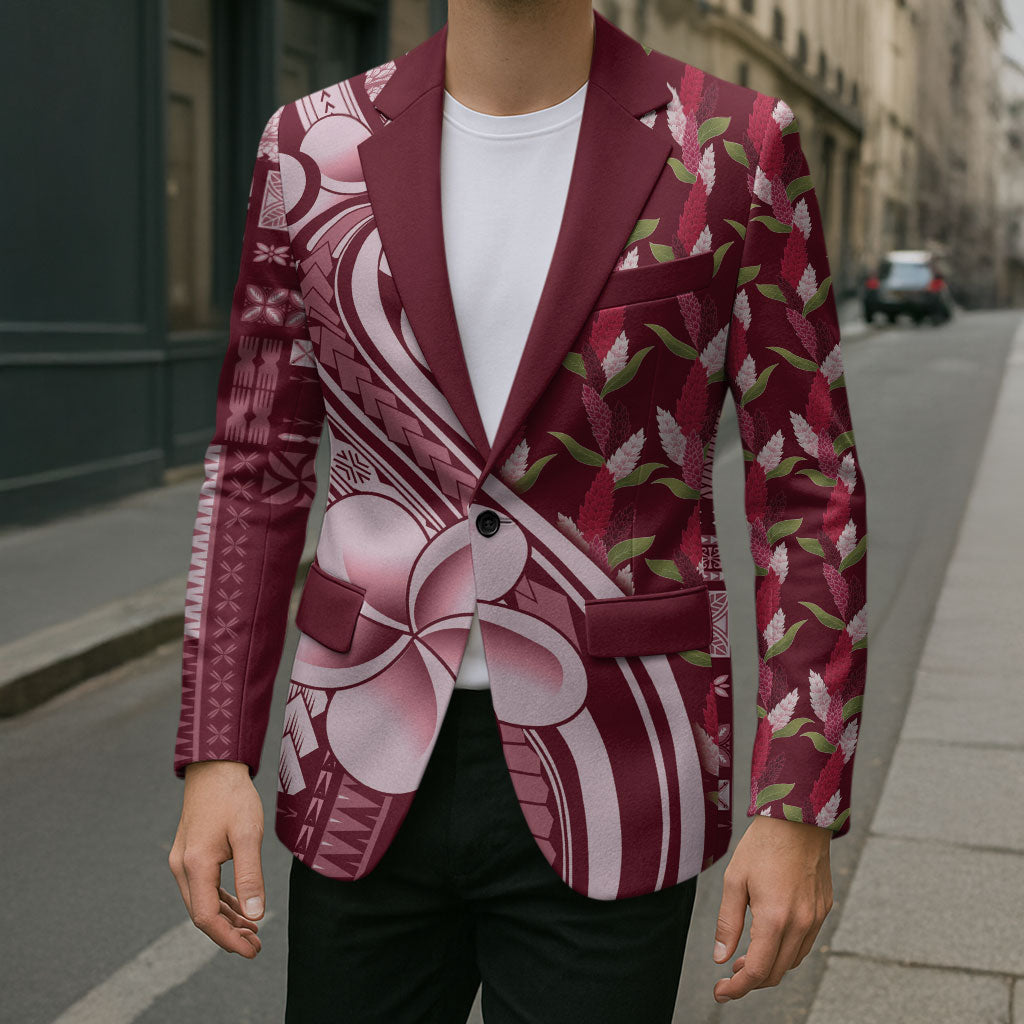 Samoa Teuila Blazer Maroon Samoan Siapo Motifs