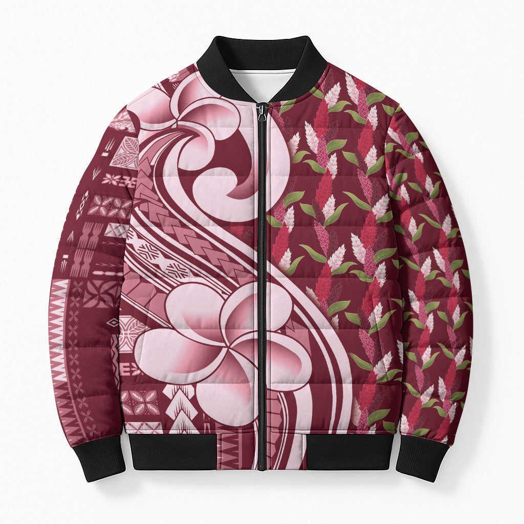 Samoa Teuila Bomber Puffer Jacket Maroon Samoan Siapo Motifs LT05 Unisex Maroon - Polynesian Pride