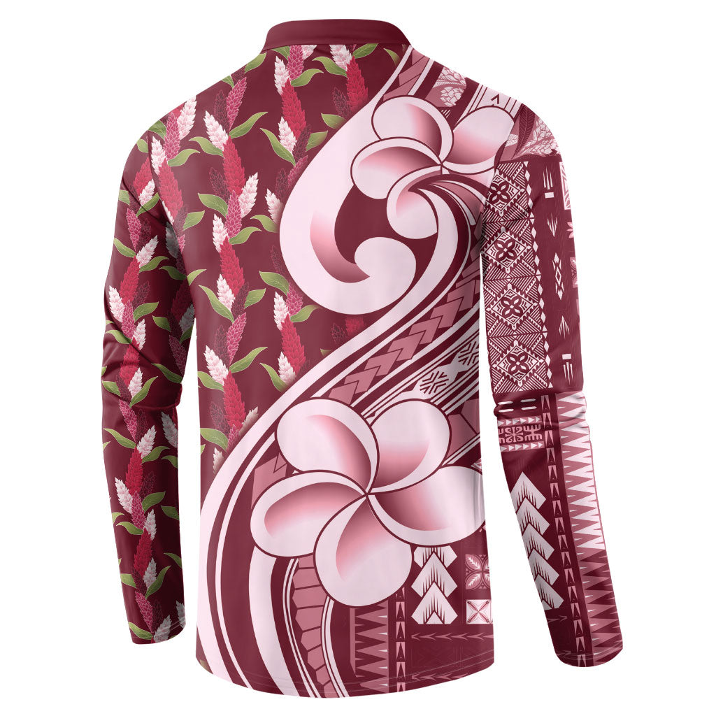 Samoa Teuila Button Sweatshirt Maroon Samoan Siapo Motifs