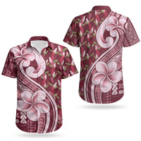 Samoa Teuila Couples Matching Off Shoulder Short Dress and Hawaiian Shirt Maroon Samoan Siapo Motifs LT05 - Polynesian Pride