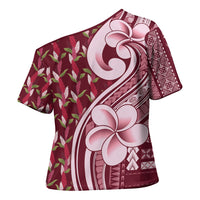 Samoa Teuila Cross Shoulder Shirt Maroon Samoan Siapo Motifs