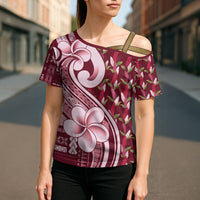 Samoa Teuila Cross Shoulder Shirt Maroon Samoan Siapo Motifs