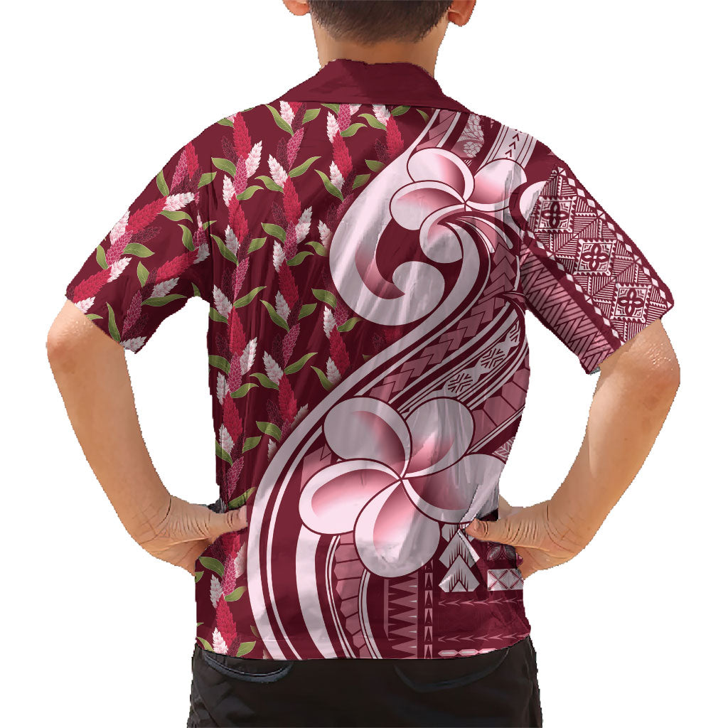 Samoa Teuila Family Matching Long Sleeve Bodycon Dress and Hawaiian Shirt Maroon Samoan Siapo Motifs