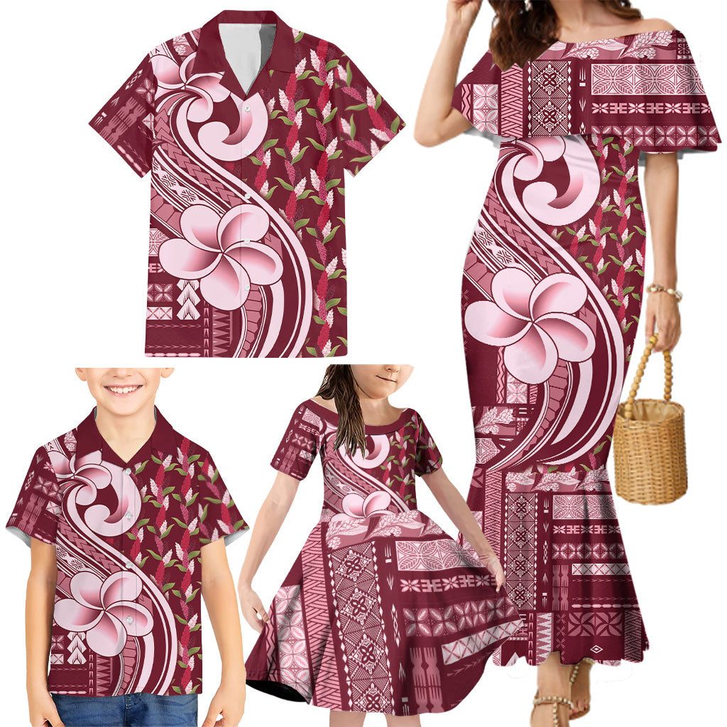Samoa Teuila Family Matching Mermaid Dress and Hawaiian Shirt Maroon Samoan Siapo Motifs LT05 - Polynesian Pride