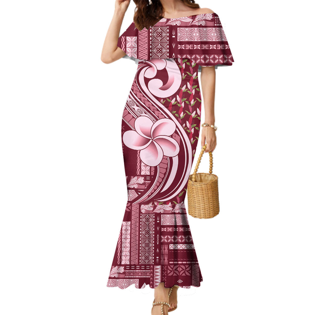 Samoa Teuila Family Matching Mermaid Dress and Hawaiian Shirt Maroon Samoan Siapo Motifs