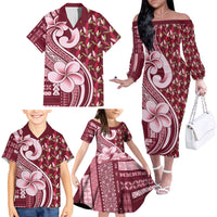 Samoa Teuila Family Matching Off The Shoulder Long Sleeve Dress and Hawaiian Shirt Maroon Samoan Siapo Motifs