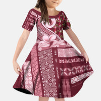 Samoa Teuila Family Matching Off Shoulder Maxi Dress and Hawaiian Shirt Maroon Samoan Siapo Motifs