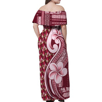 Samoa Teuila Family Matching Off Shoulder Maxi Dress and Hawaiian Shirt Maroon Samoan Siapo Motifs