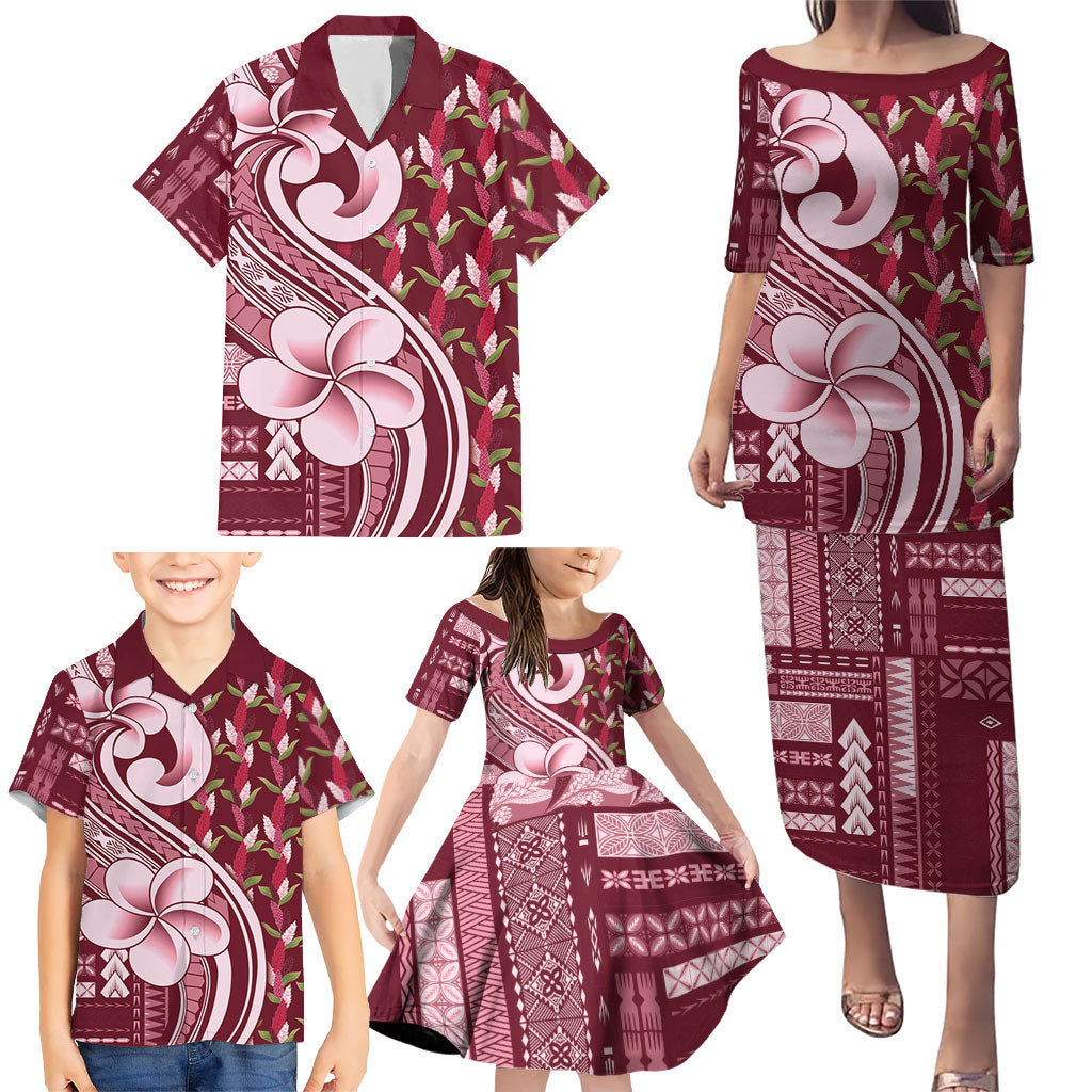 Samoa Teuila Family Matching Puletasi and Hawaiian Shirt Maroon Samoan Siapo Motifs LT05 - Polynesian Pride