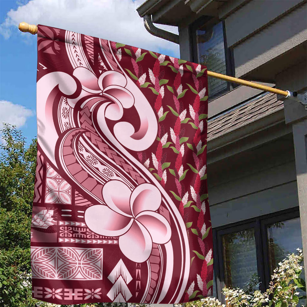 Samoa Teuila Garden Flag Maroon Samoan Siapo Motifs