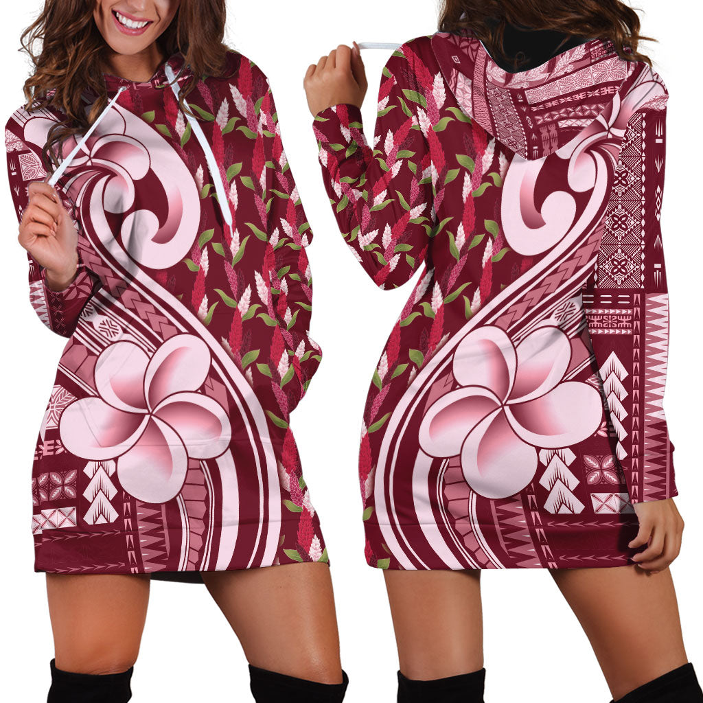 Samoa Teuila Hoodie Dress Maroon Samoan Siapo Motifs