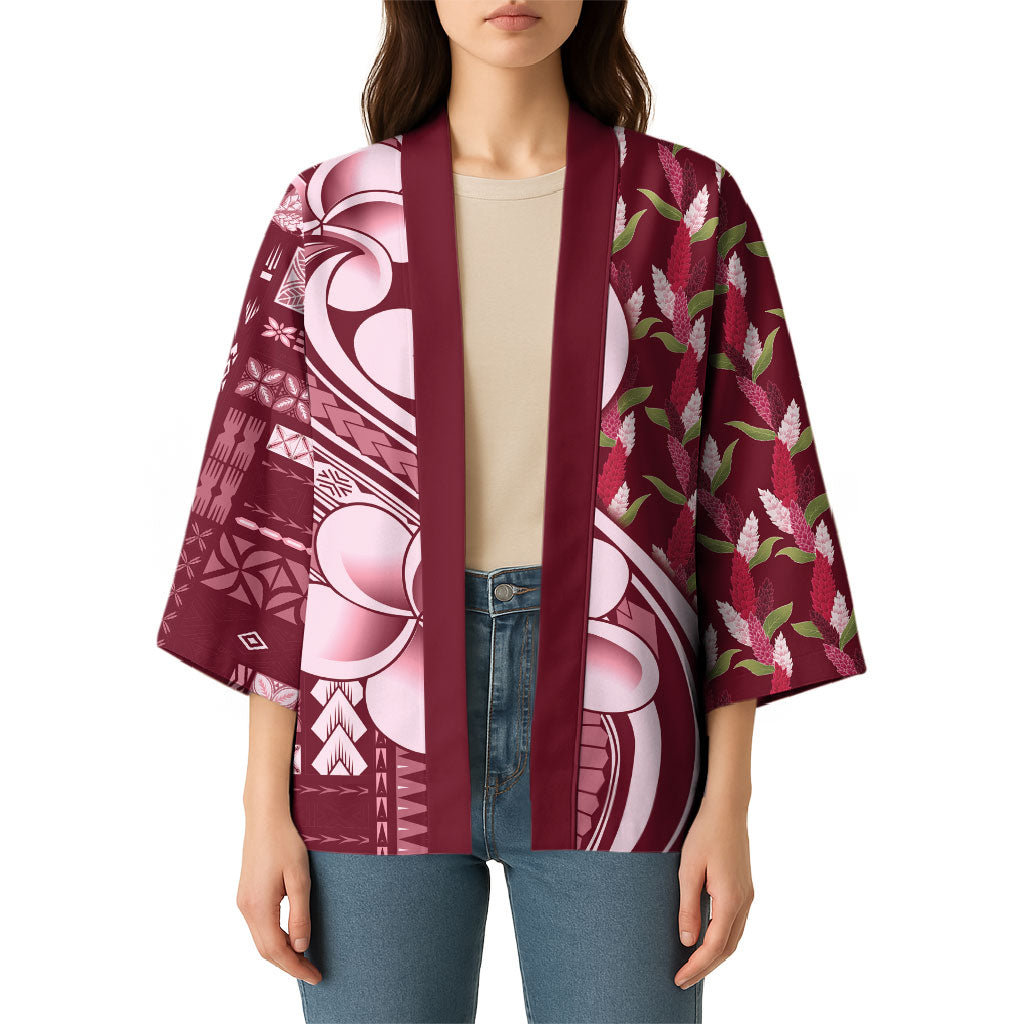 Samoa Teuila Kimono Maroon Samoan Siapo Motifs