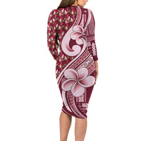 Samoa Teuila Long Sleeve Bodycon Dress Maroon Samoan Siapo Motifs