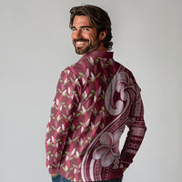 Samoa Teuila Long Sleeve Polo Shirt Maroon Samoan Siapo Motifs