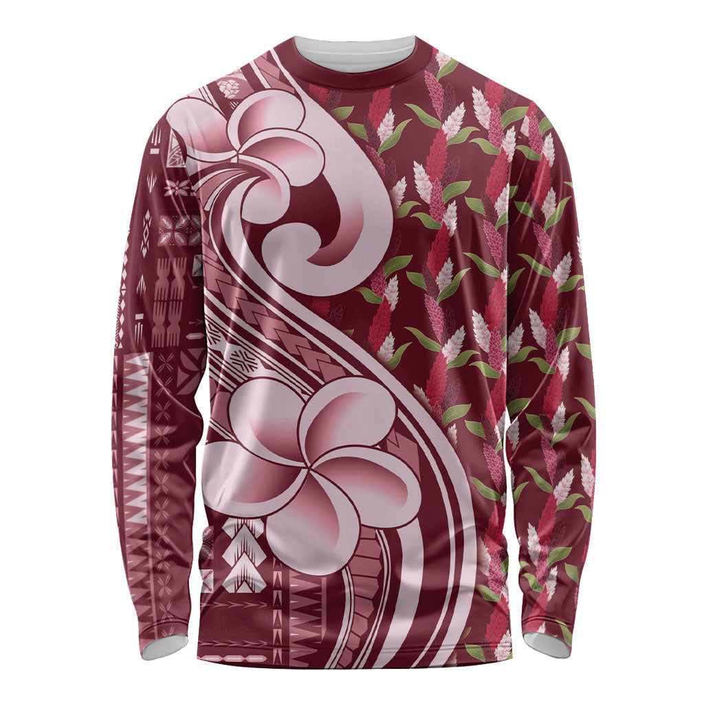 Samoa Teuila Long Sleeve Shirt Maroon Samoan Siapo Motifs