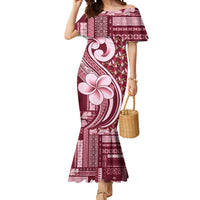 Samoa Teuila Mermaid Dress Maroon Samoan Siapo Motifs