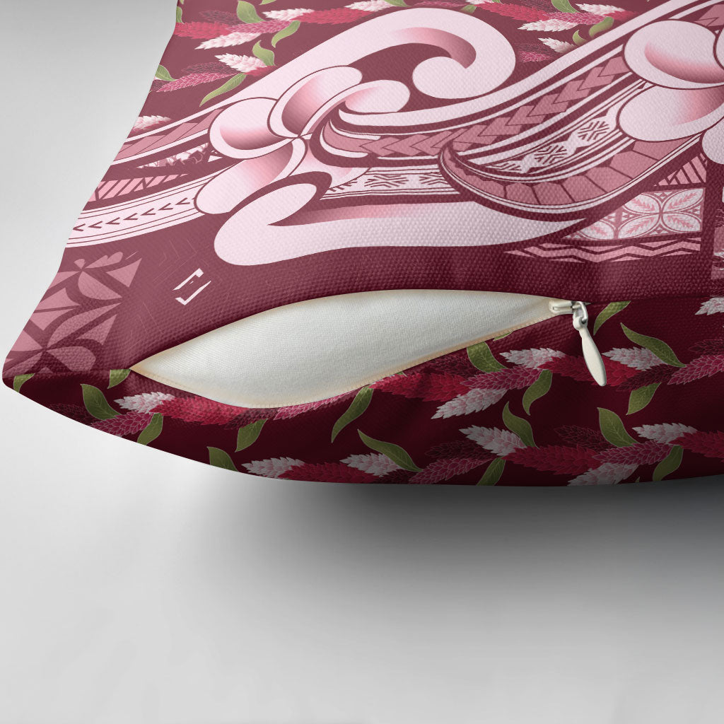 Samoa Teuila Pillow Cover Maroon Samoan Siapo Motifs