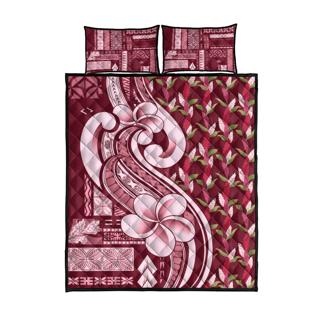 Samoa Teuila Quilt Bed Set Maroon Samoan Siapo Motifs