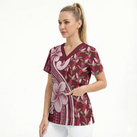 Samoa Teuila Scrub Top Maroon Samoan Siapo Motifs