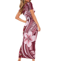 Samoa Teuila Short Sleeve Bodycon Dress Maroon Samoan Siapo Motifs