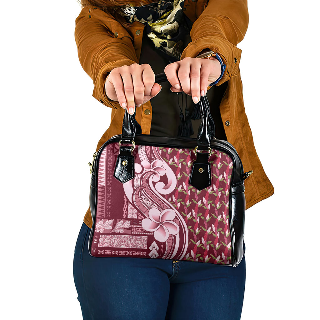 Samoa Teuila Shoulder Handbag Maroon Samoan Siapo Motifs