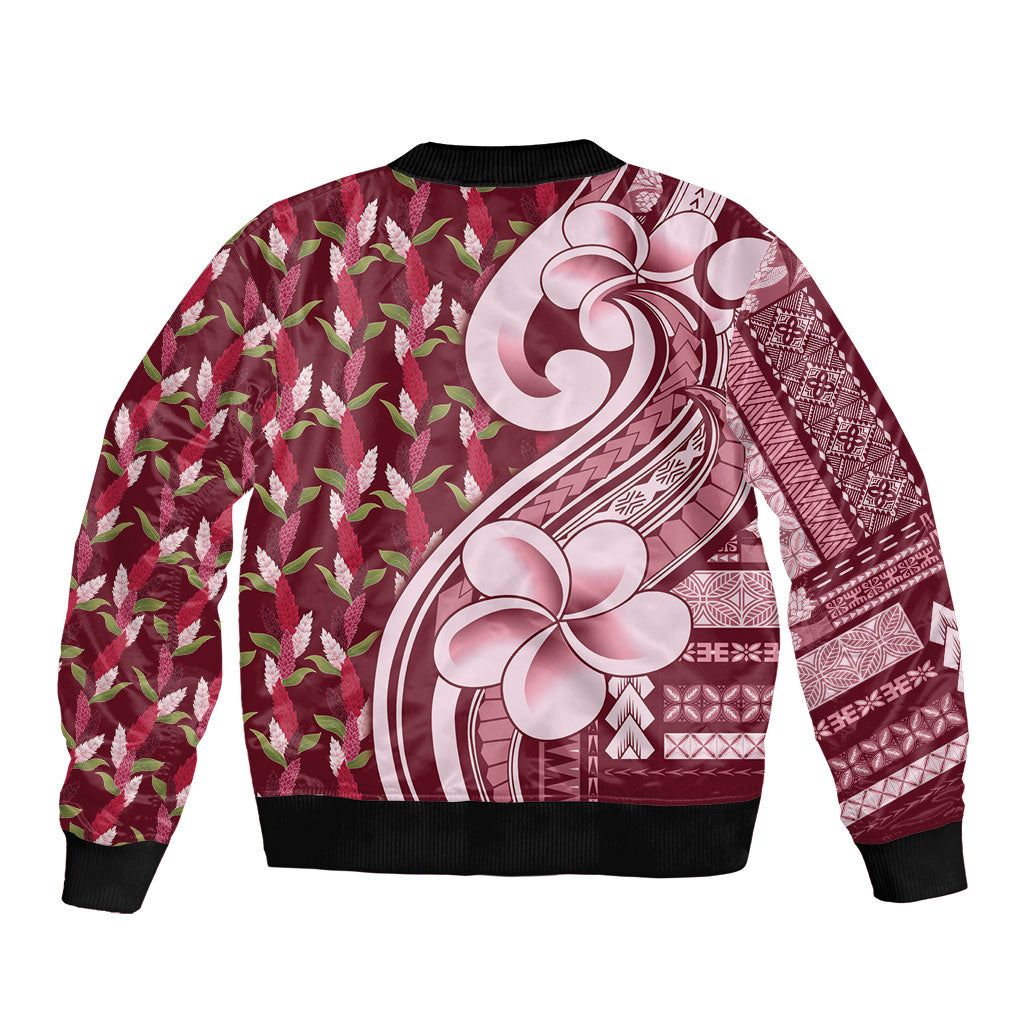 Samoa Teuila Sleeve Zip Bomber Jacket Maroon Samoan Siapo Motifs