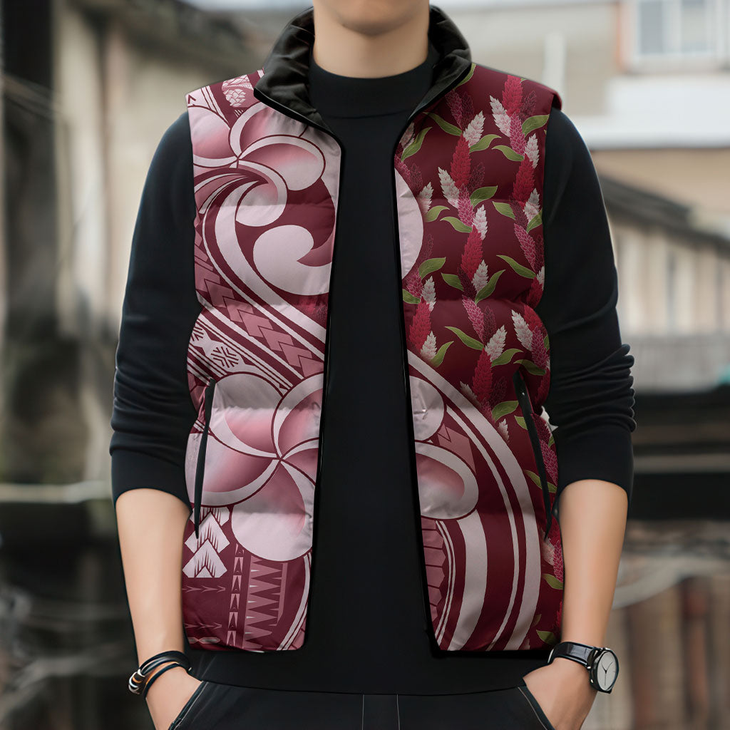 Samoa Teuila Sleeveless Puffer Jacket Maroon Samoan Siapo Motifs