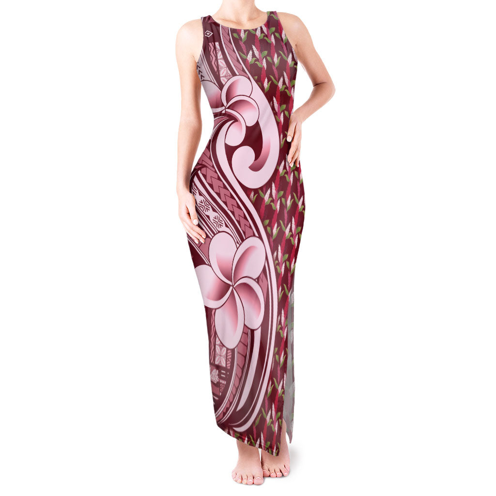 Samoa Teuila Tank Maxi Dress Maroon Samoan Siapo Motifs LT05 Women Maroon - Polynesian Pride