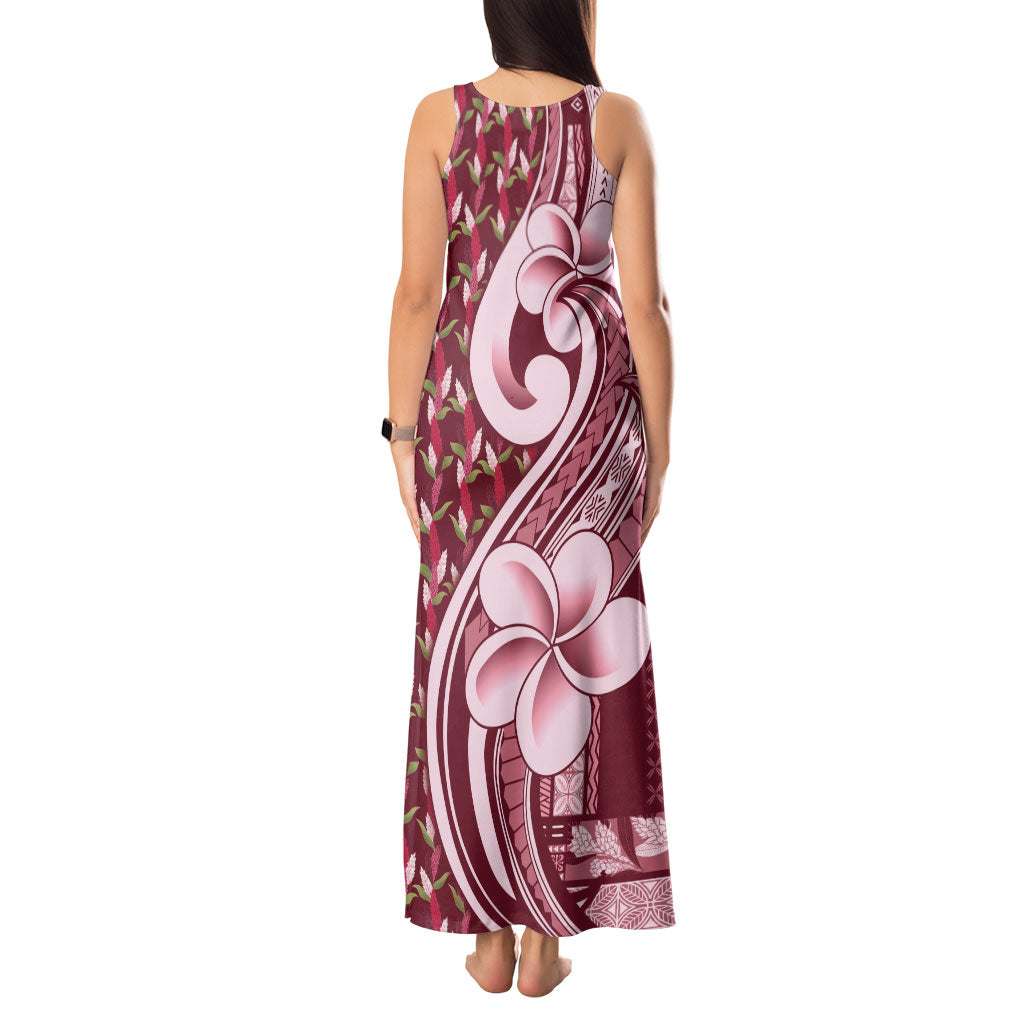 Samoa Teuila Tank Maxi Dress Maroon Samoan Siapo Motifs