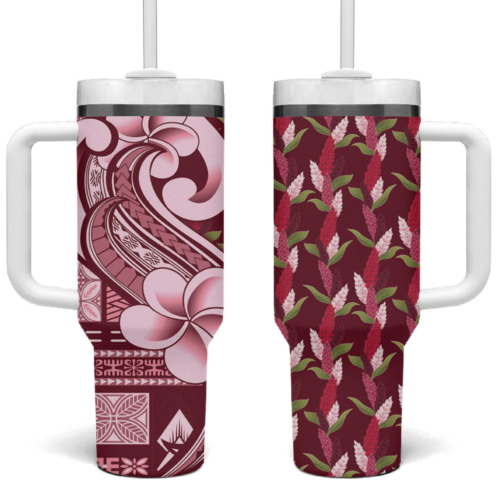 Samoa Teuila Tumbler With Handle Maroon Samoan Siapo Motifs
