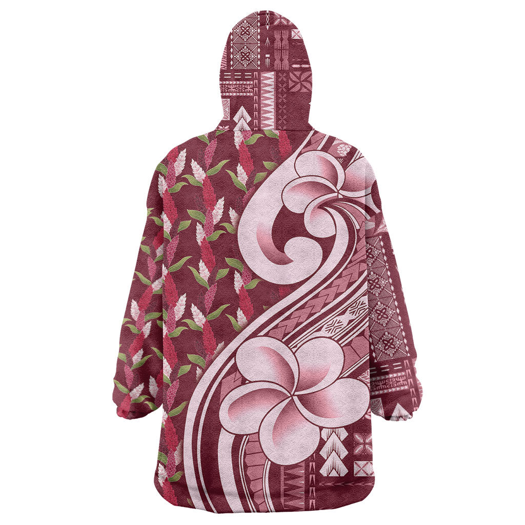 Samoa Teuila Wearable Blanket Hoodie Maroon Samoan Siapo Motifs