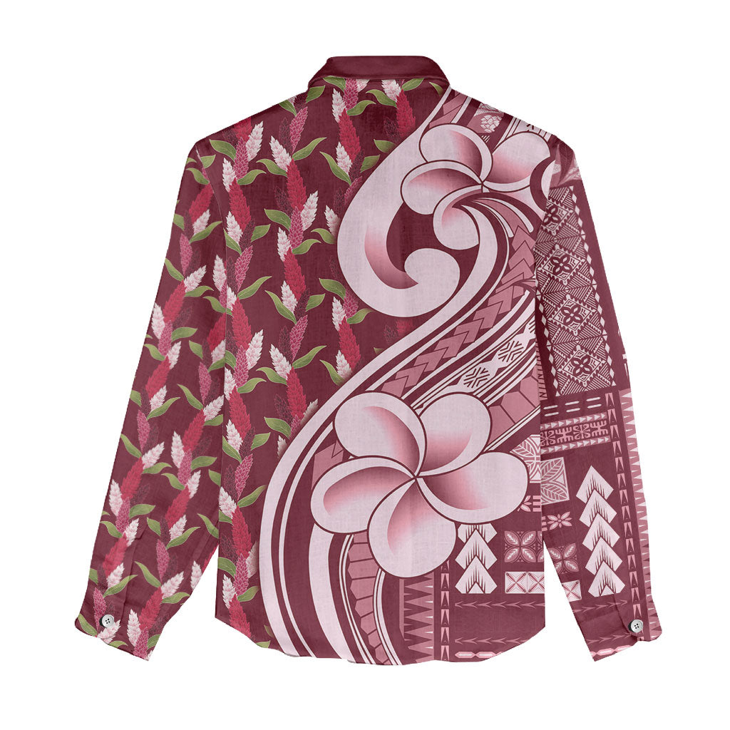 Samoa Teuila Women Casual Shirt Maroon Samoan Siapo Motifs