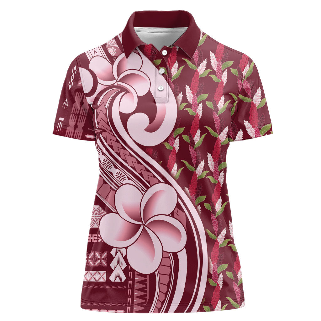 Samoa Teuila Women Polo Shirt Maroon Samoan Siapo Motifs