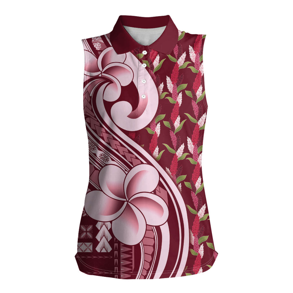 Samoa Teuila Women Sleeveless Polo Shirt Maroon Samoan Siapo Motifs LT05 Female Maroon - Polynesian Pride
