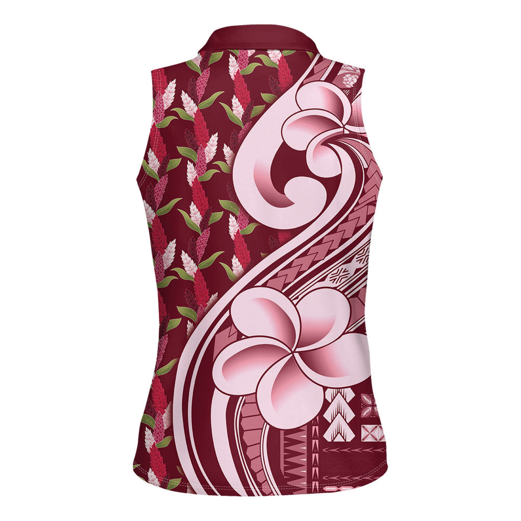 Samoa Teuila Women Sleeveless Polo Shirt Maroon Samoan Siapo Motifs